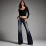 Dark Flared Low-Rise Jeans