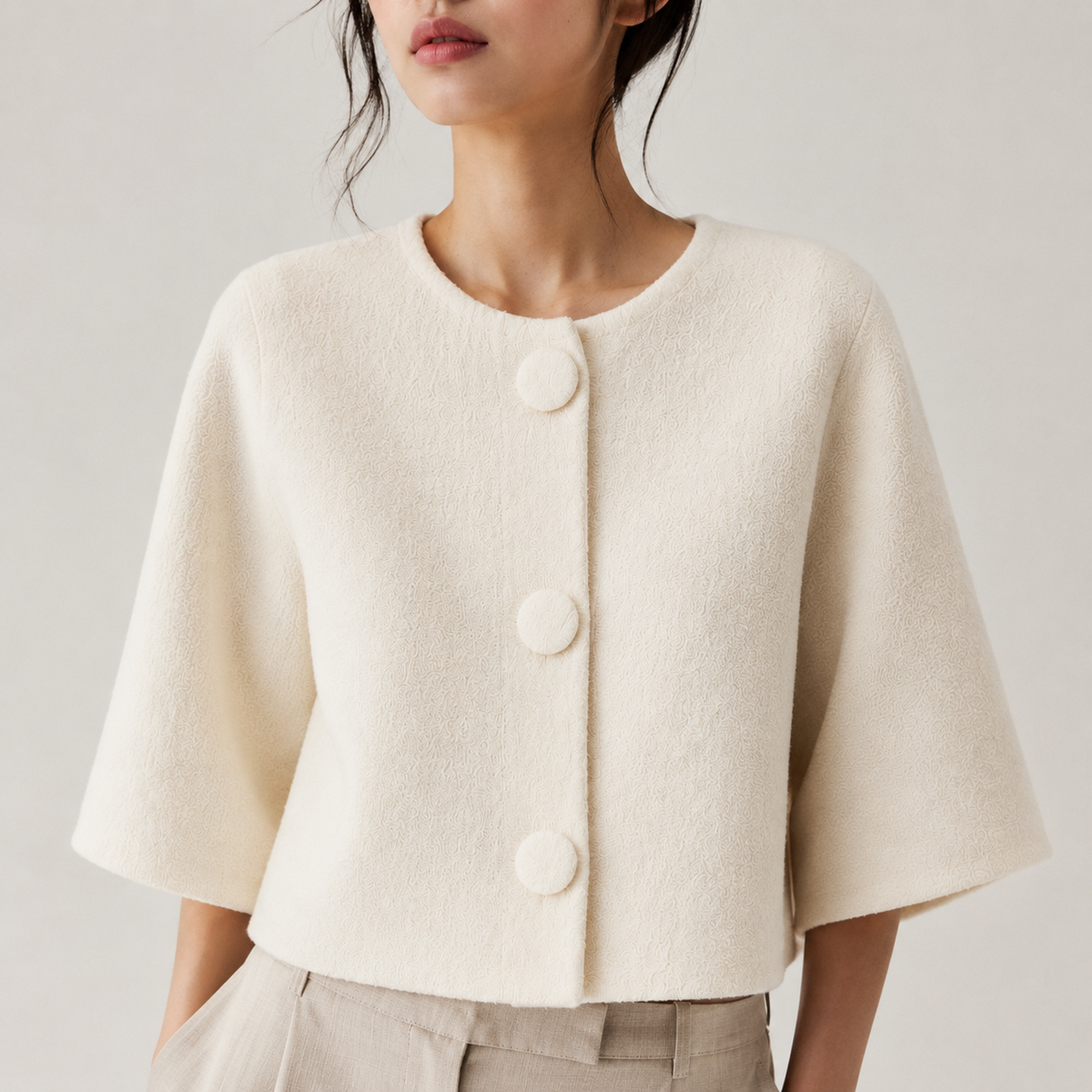 Cream Boucle Cropped Jacket