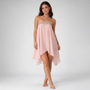 Rosafarbenes, trägerloses Chiffonkleid mit Verzierungen