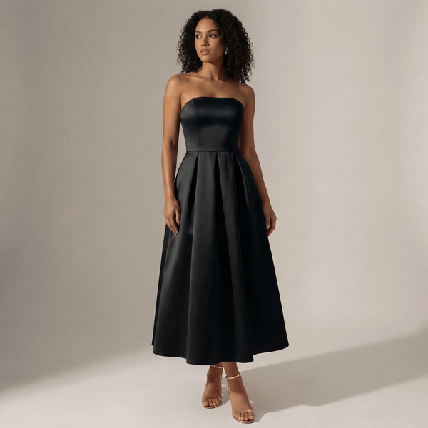 Strapless Midi Dress – Elegant Flared Evening Dress