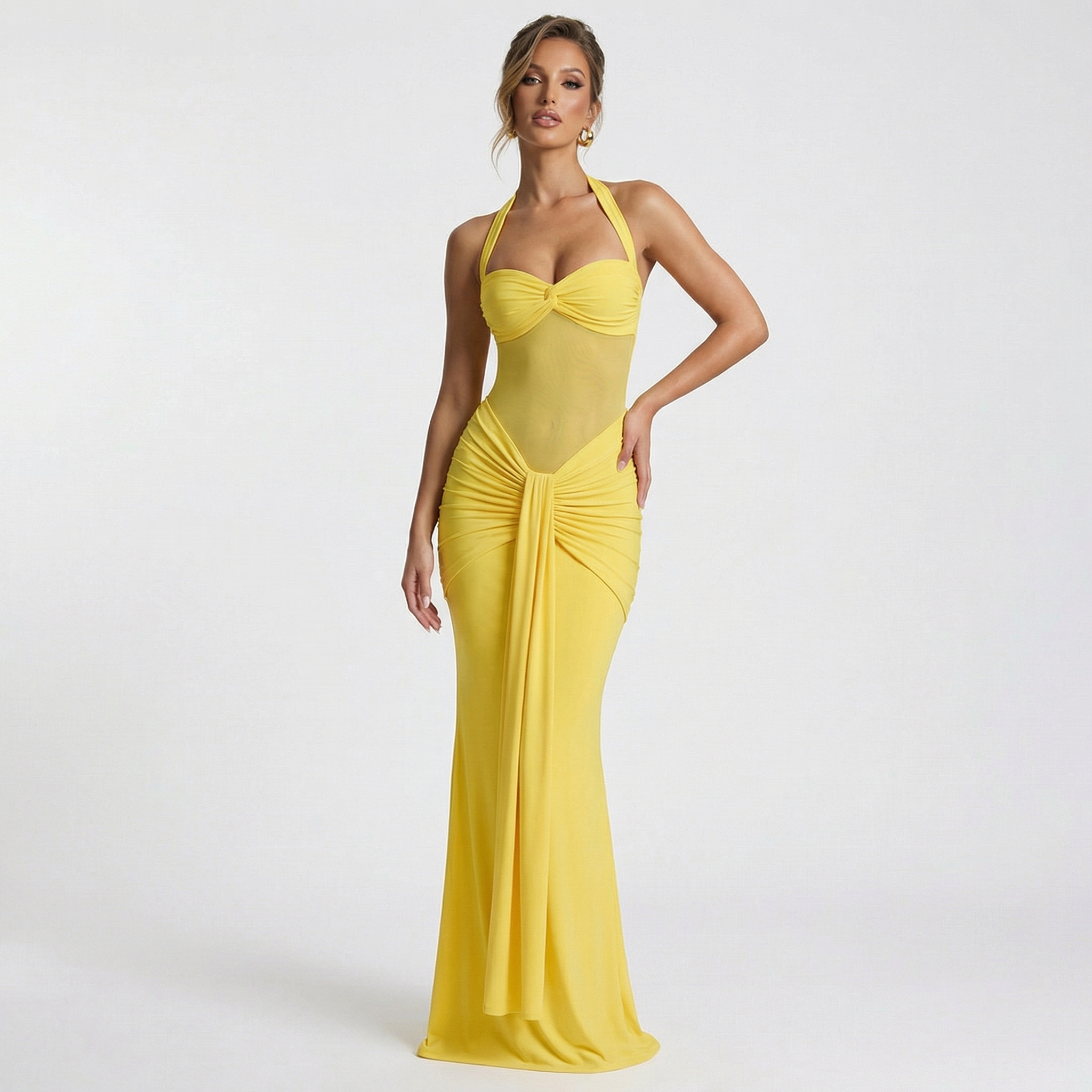 Elegant Black Ruched Halter Neck Dress – Sleek, Sexy, and Timeless