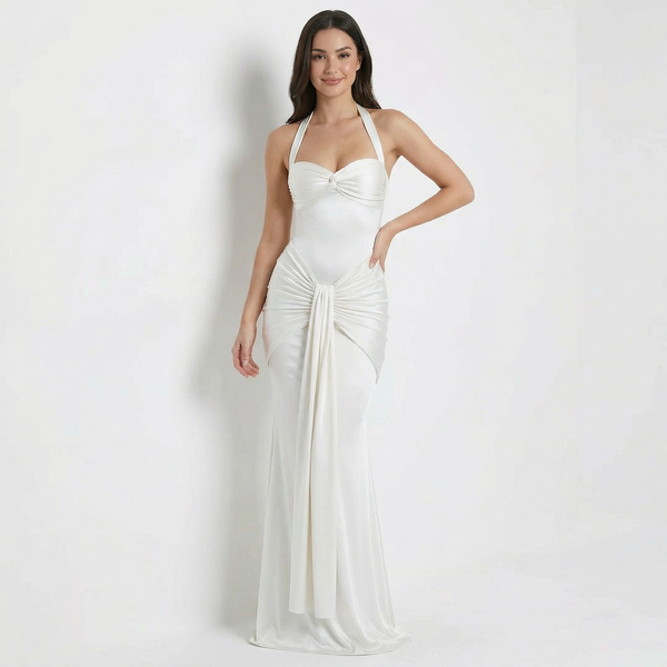 Elegant Black Ruched Halter Neck Dress – Sleek, Sexy, and Timeless
