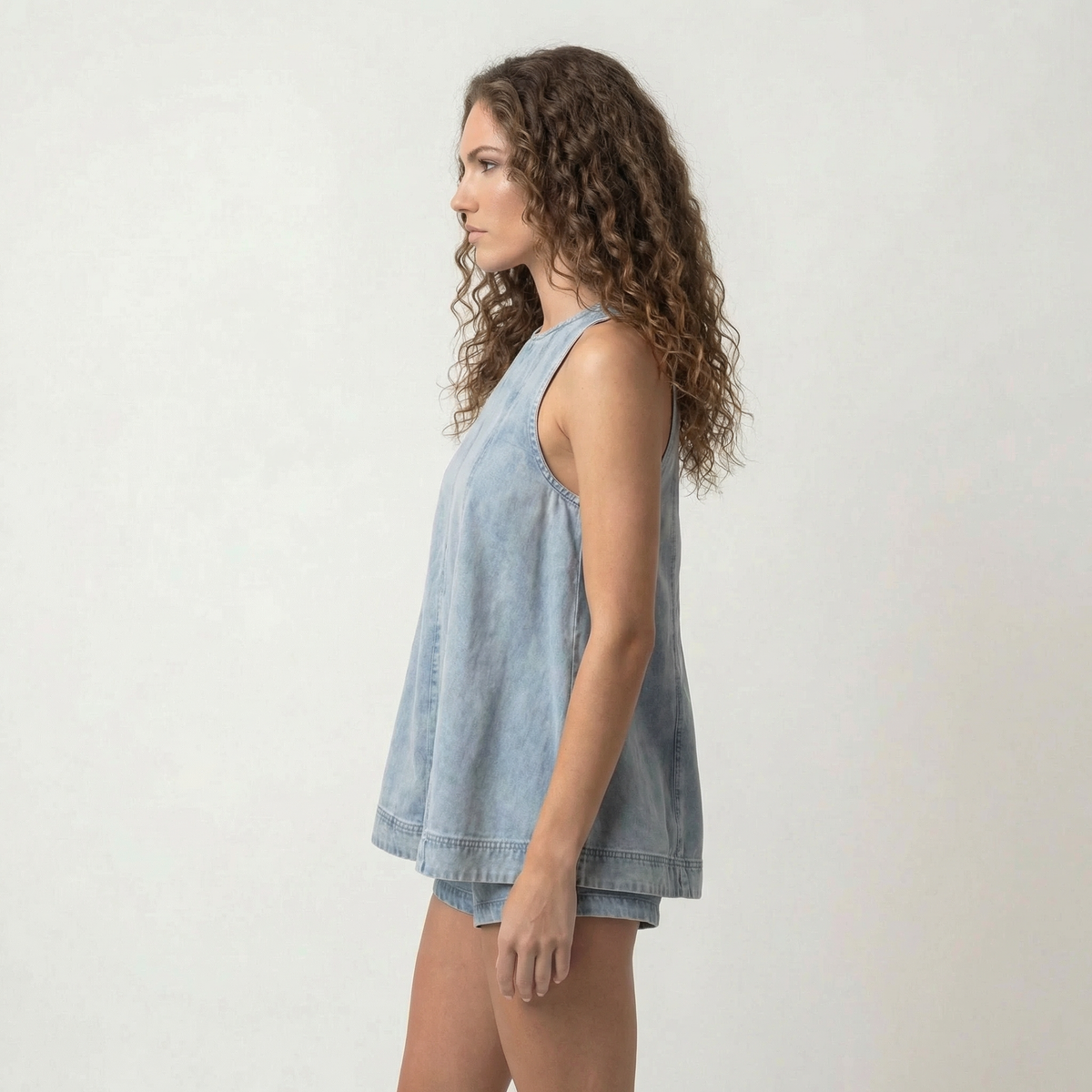 Light Wash Sleeveless Denim Swing Top