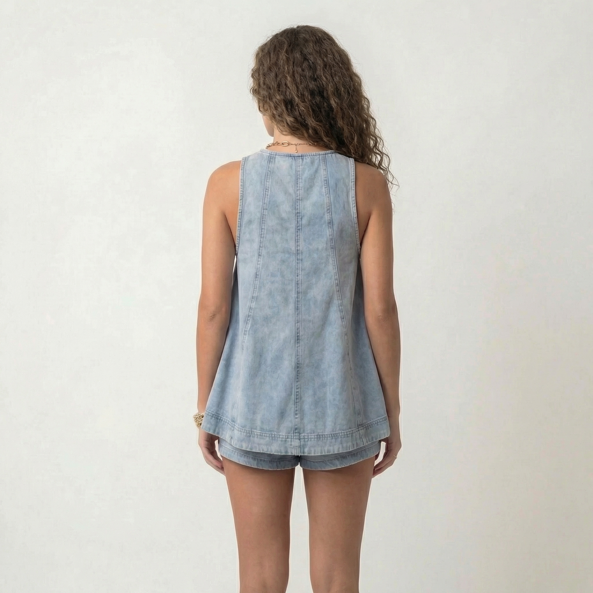 Light Wash Sleeveless Denim Swing Top