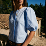 Elegant Sky Blue Puff Sleeve Women’s Blouse