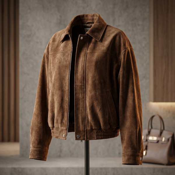 Oversized Brown Suede Bomber Jacket