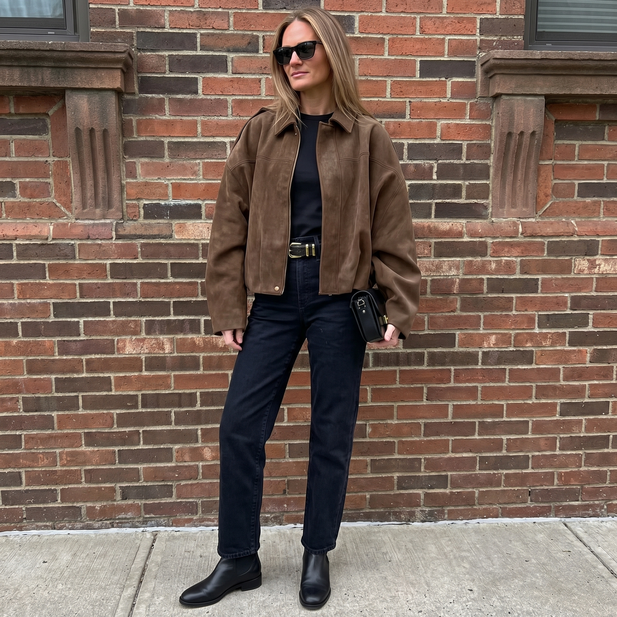 Oversized Brown Suede Bomber Jacket