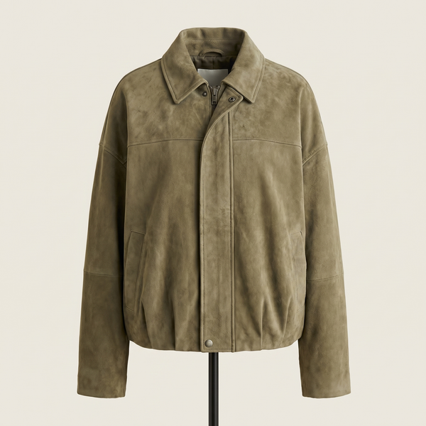 Oversized Brown Suede Bomber Jacket