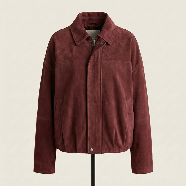 Oversized Brown Suede Bomber Jacket