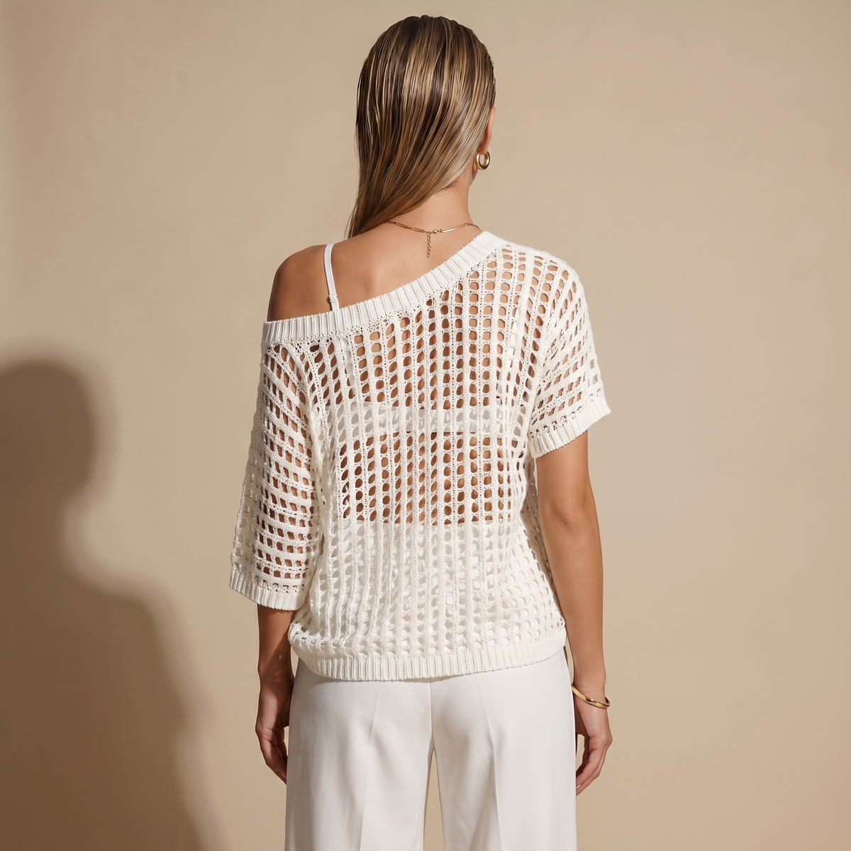 Casual Crochet Knit Off-Shoulder Top