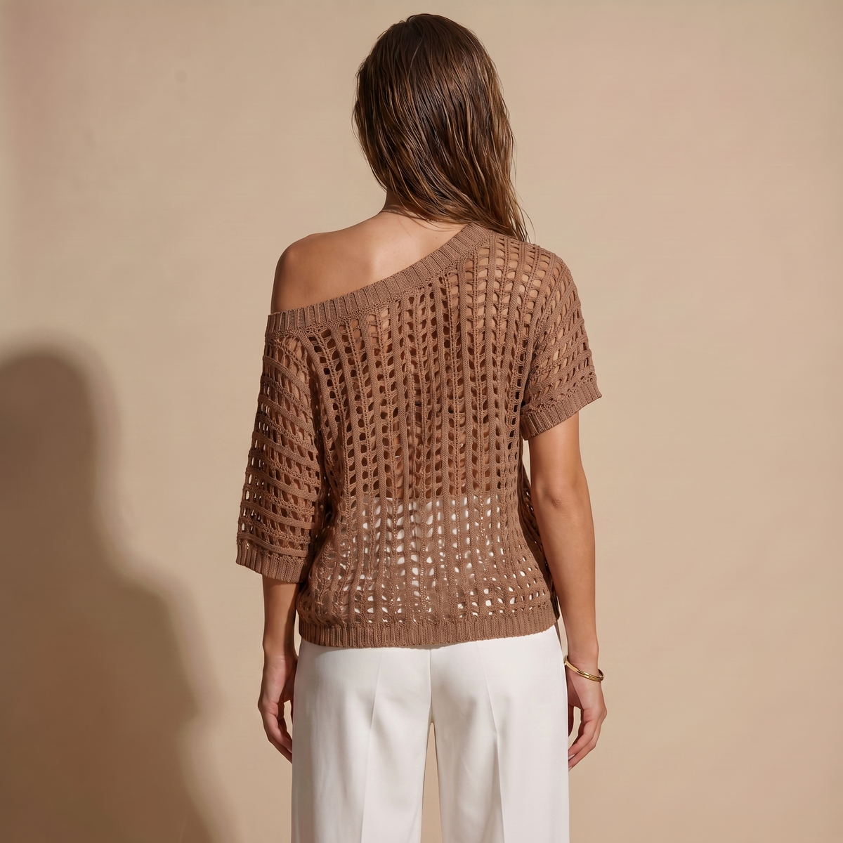 Casual Crochet Knit Off-Shoulder Top