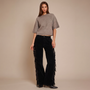 Fringe Detail High-Waist Flared Black Jeans
