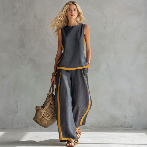 Elegant Casual Two-Piece Set with Side Trim Detail