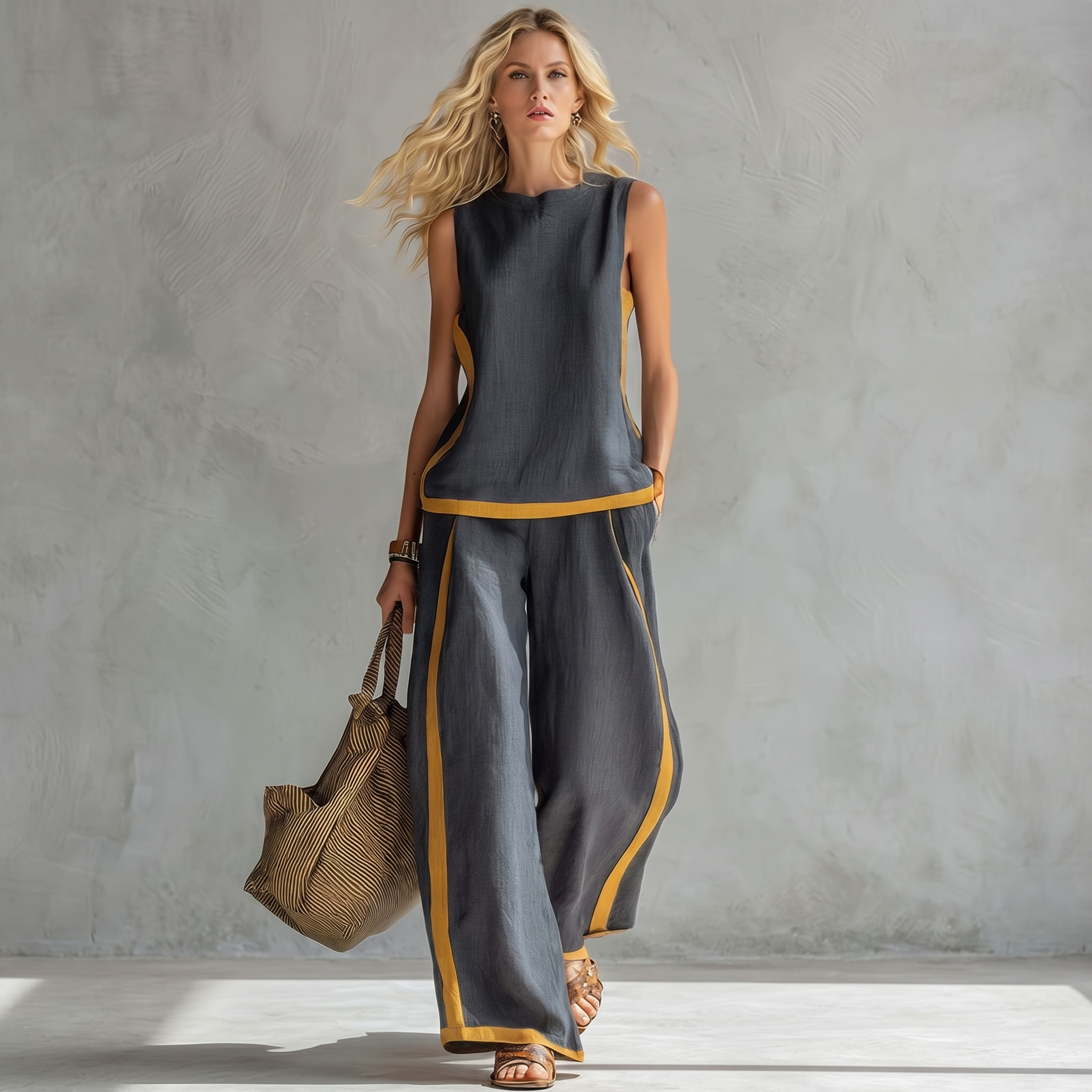 Elegant Casual Two-Piece Set with Side Trim Detail