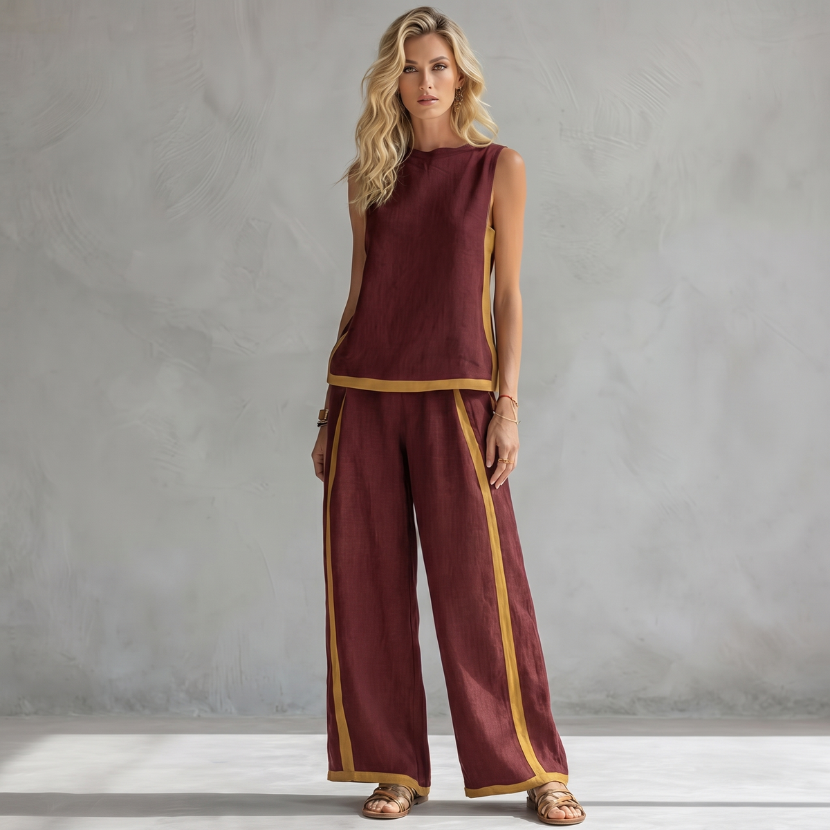 Elegant Casual Two-Piece Set with Side Trim Detail