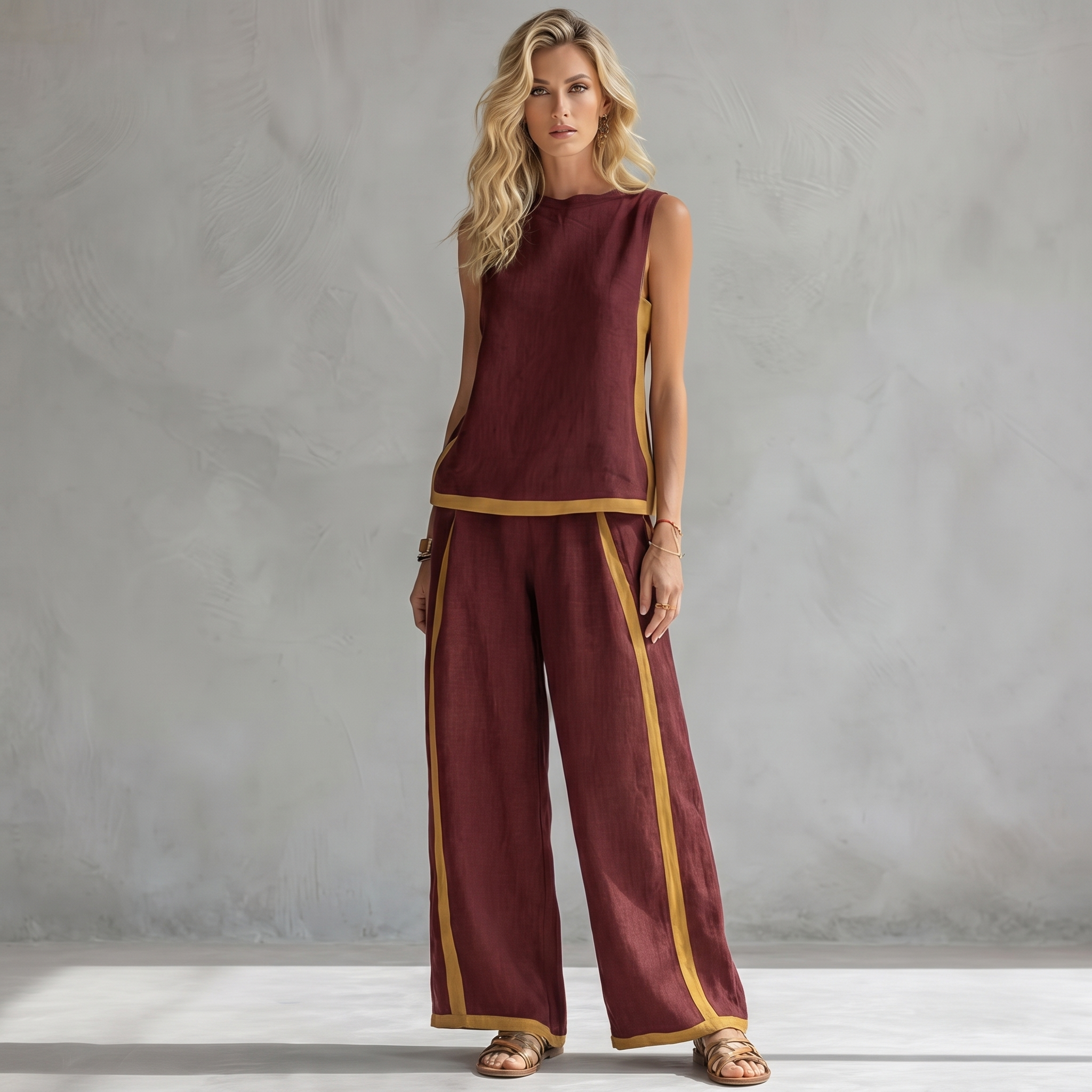 Elegant Casual Two-Piece Set with Side Trim Detail