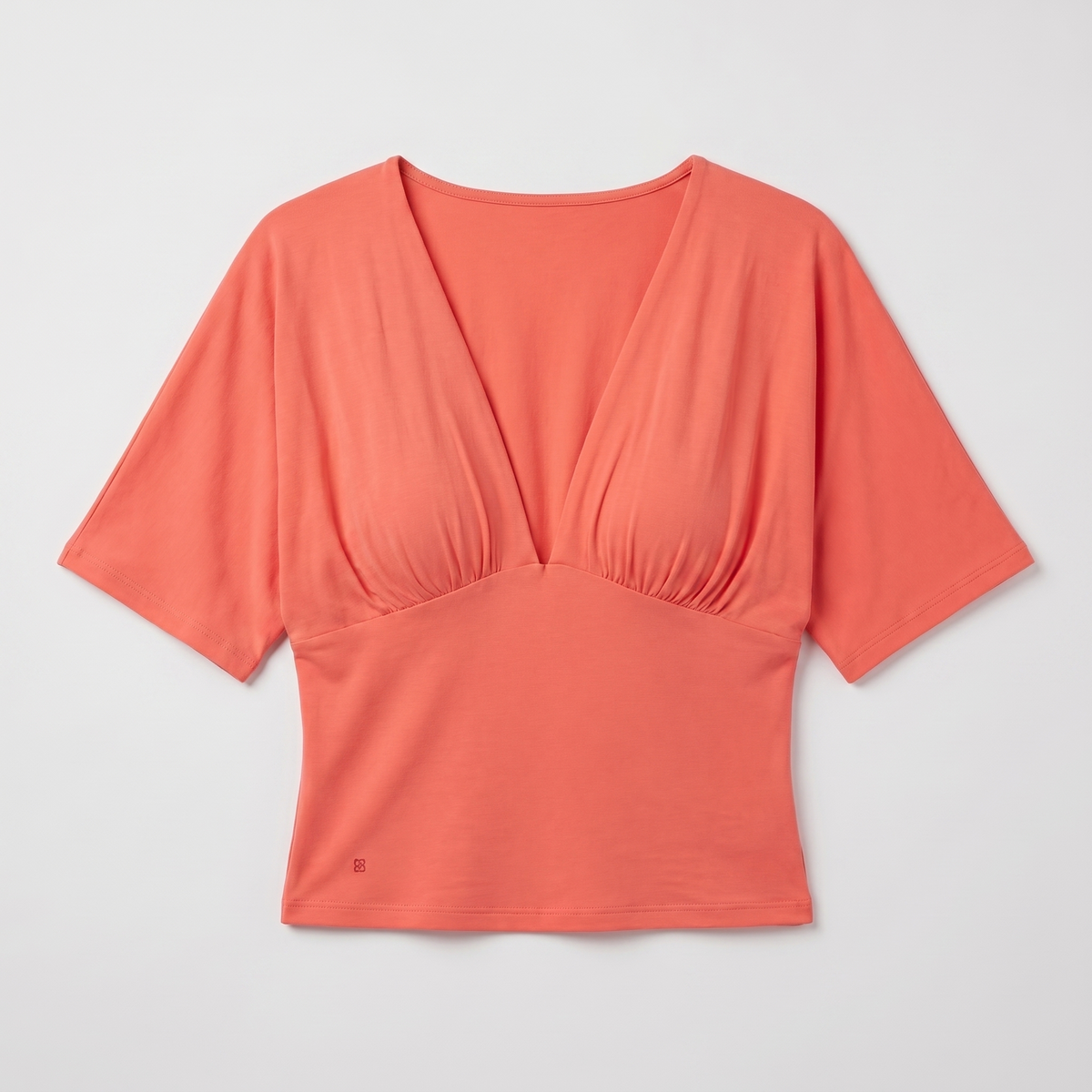 Coral Deep V-Neck Draped Top for Women