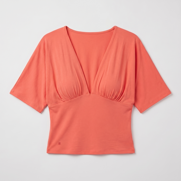 Coral Deep V-Neck Draped Top for Women