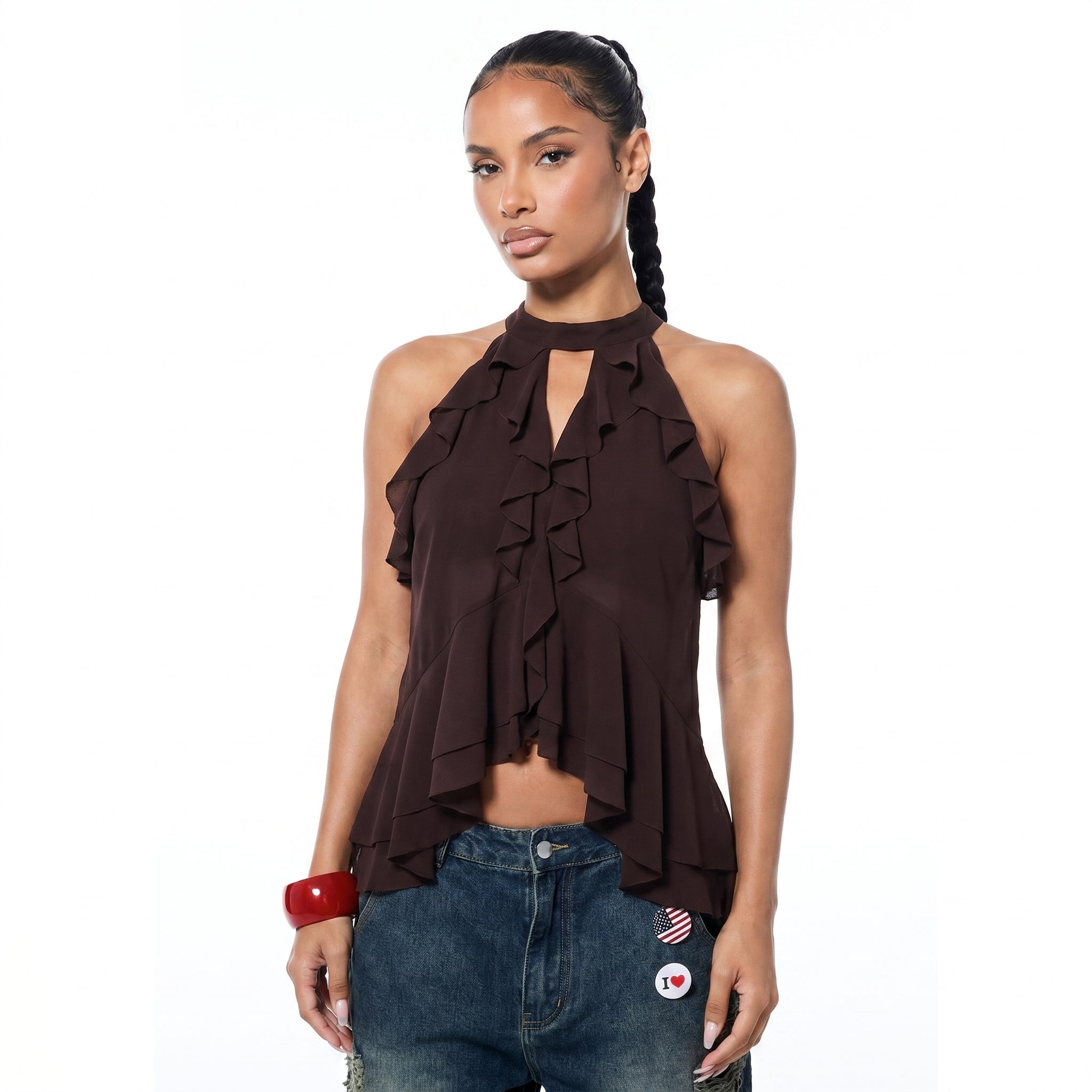 Chic Chocolate Ruffled Blouse