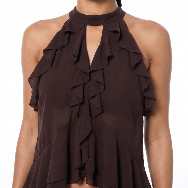 Chic Chocolate Ruffled Blouse