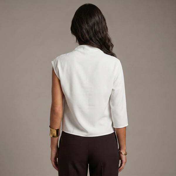 Elegant White Draped Blouse