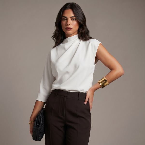 Elegant White Draped Blouse