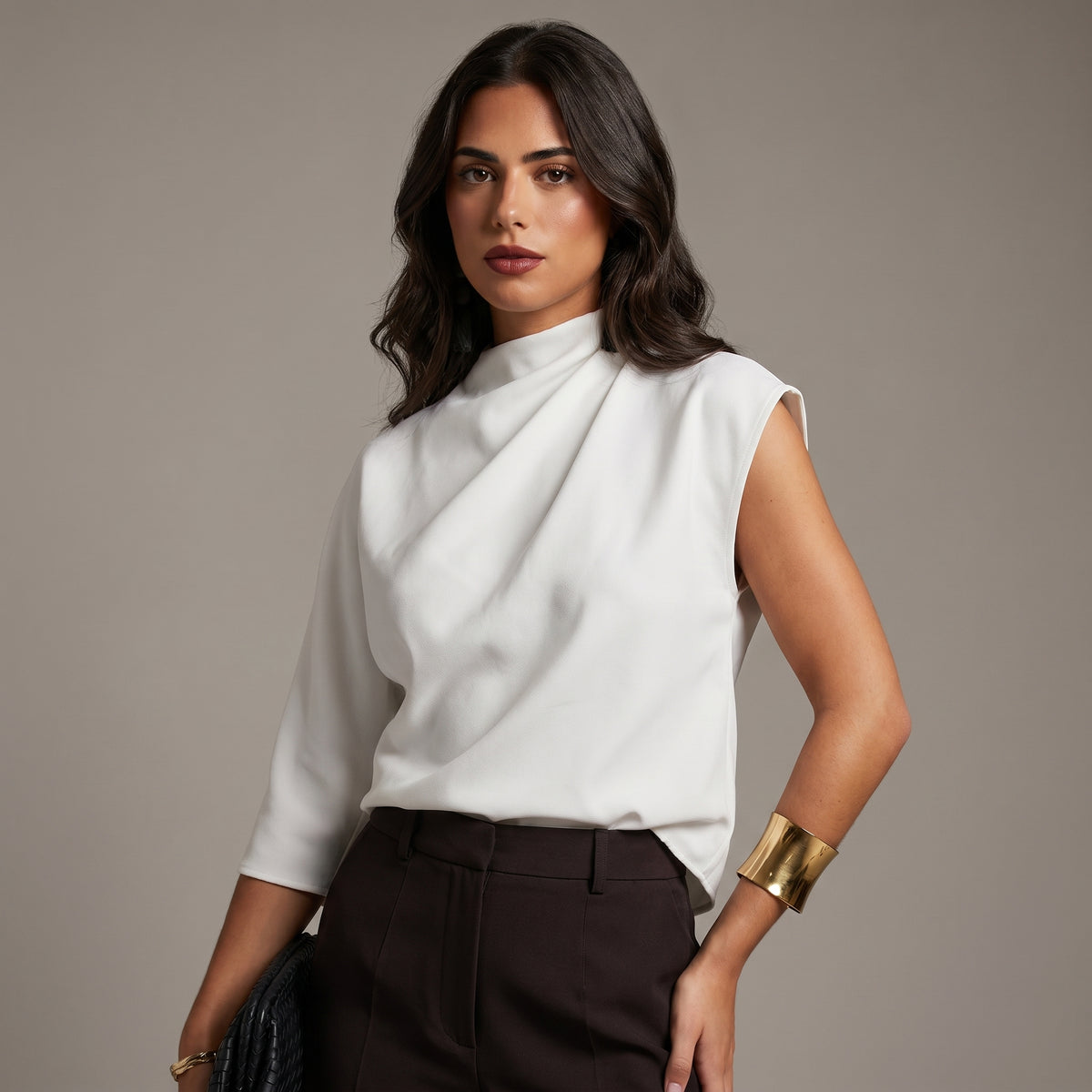 Elegant White Draped Blouse