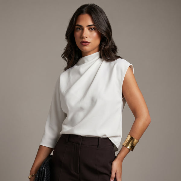 Elegant White Draped Blouse