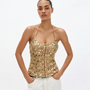 Gold Sequin Crochet Halter Top