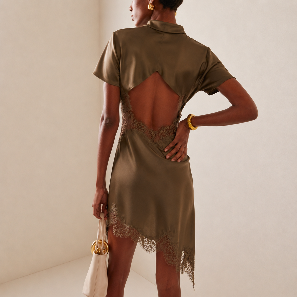 Lace Satin Mini Dress