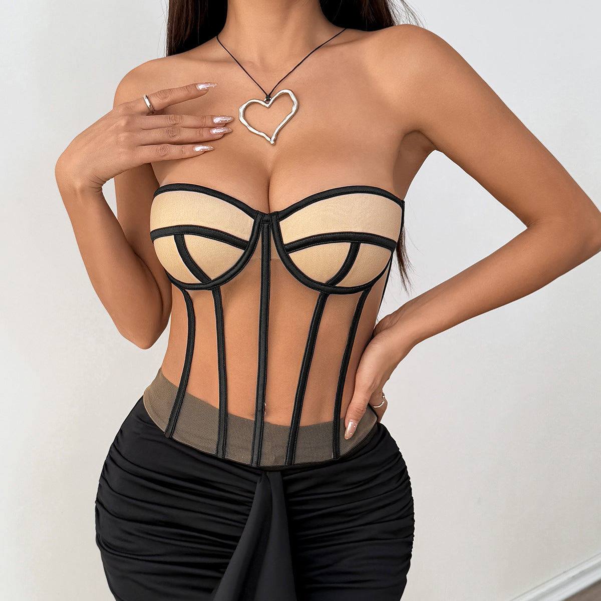 Chic Corset Top — Beige & Black ✨