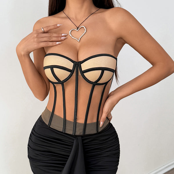 Chic Corset Top — Beige & Black ✨
