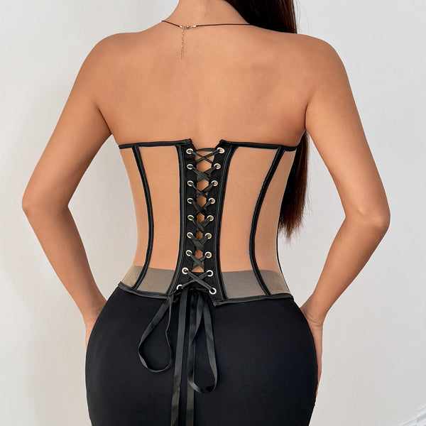 Chic Corset Top — Beige & Black ✨