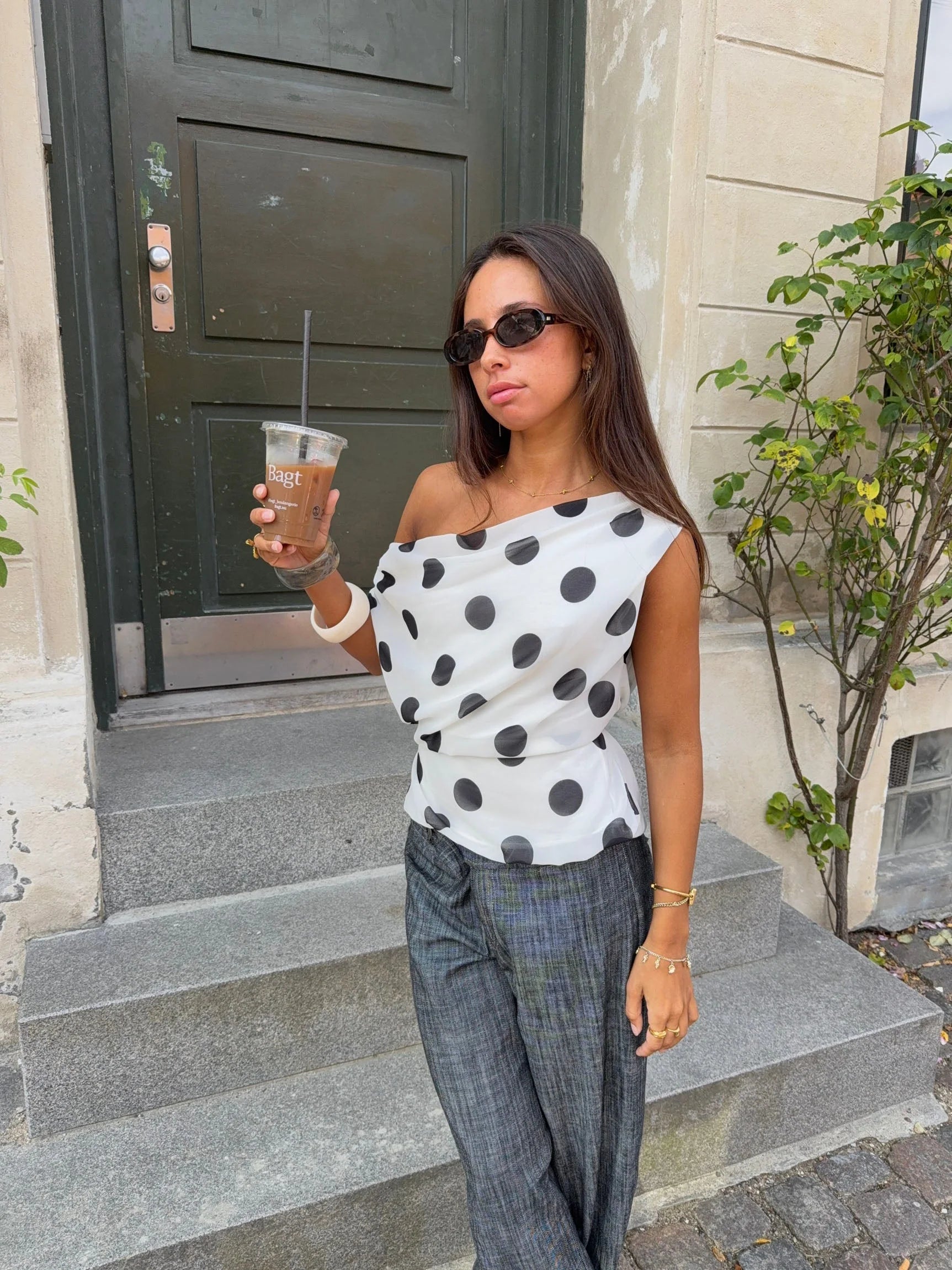 Trendy Polka Dot One-Shoulder Top – Stylish & Comfortable for Everyday Wear